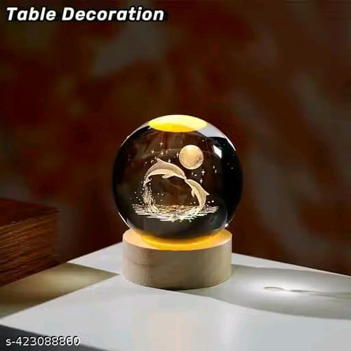 3D Crystal Ball with LED Wooden Base -Crystal Dolphin Figurine